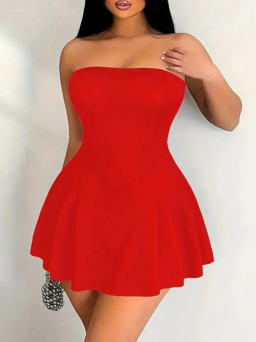 Red boobtube dress